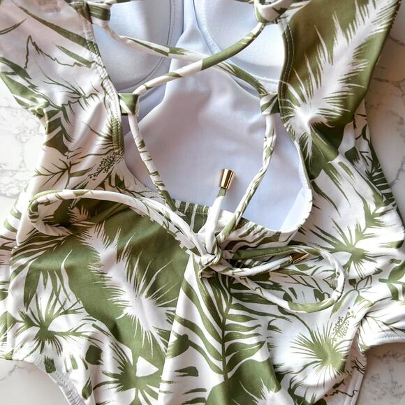 Watercolors by Kenny Flowers One Piece Swimsuit Palm Print Strappy NWT MSRP $158 - Picture 3 of 6